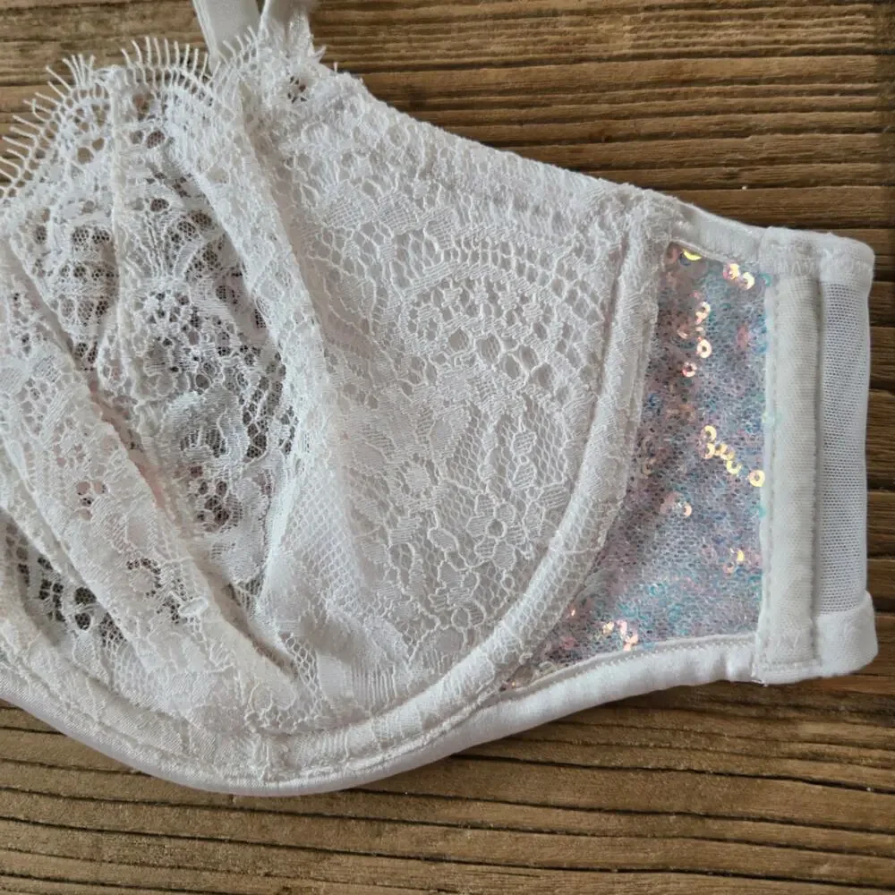 Victoria's Secret Dream Angels Sequin Pushup w/o Padding Bra Panty Set 36B/Small